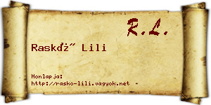 Raskó Lili névjegykártya