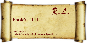 Raskó Lili névjegykártya